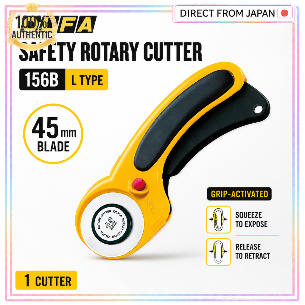 OLFA 156B Safety Rotary Cutter L Type 45mm Retractable Blade for Fabric Paper Film