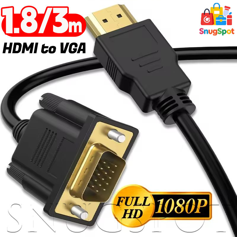[จัดส่งรวดเร็ว] สายแปลง HDMI-VGA 1080P | การส่งภาพที่เสถียร | คอนแทคเลนส์เคลือบทอง (ถ้าใช้งาน) | ปลั