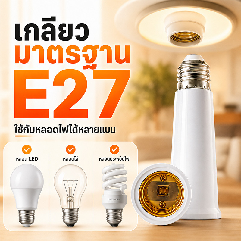 ข้อต่อฐานหลอดไฟ E27 ขยายฐานโคมไฟ ใช้ได้กับหลอด LED หลอดไส้ หลอดประหยัดไฟ