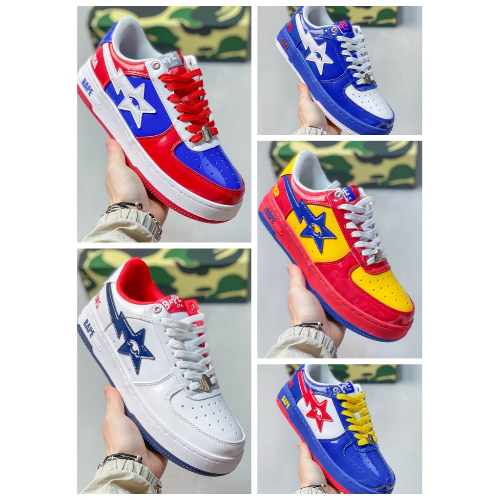BAPE x KIDSUPER STUDIOS รองเท้าผ้าใบสีจับคู่ Street สวมใส่รองเท้าผ้าใบรองเท้าลําลองเหมาะสําหรับผู้ชา