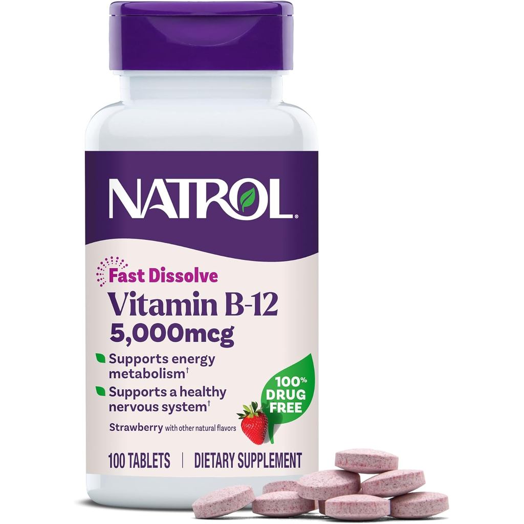 Natrol วิตามิน B12 5000 mcg ละลายเร็ว B12 ขยาย 100 เม็ด