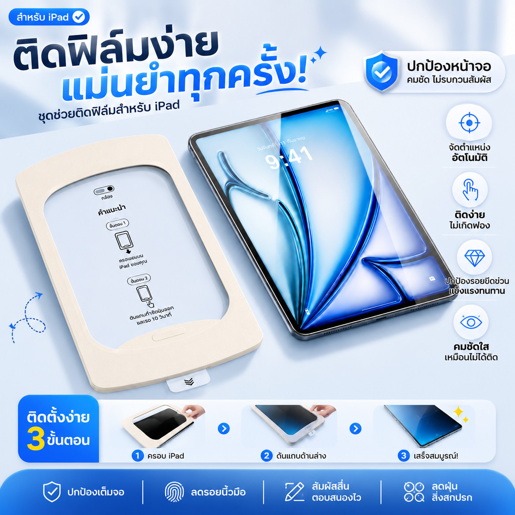 ฟิล์มกระจกใสนิรภัย สำหรับ ไอแพด iPad Gen11 A16 Air16 Air 7/6/5/4/3/2/1, Gen 11/10/9/8/7/6/5 Mini 7/6/5/4, Pro 2021-2024