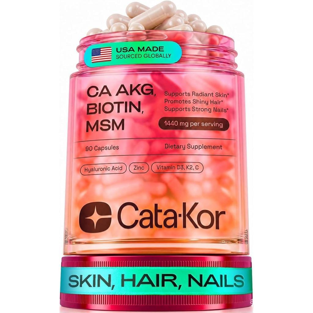 Cata-Kor Hair Skin and Nails วิตามินสําหรับผู้หญิง – อาหารเสริมผมคอลลาเจนไบโอติน | กรดไฮยาลูโรนิก | 