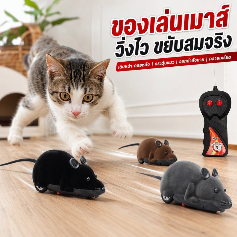 ของเล่นแมว หนูปลอม รีโมทคอนโทรล หนูของเล่นเคลื่อนไหว เดินหน้า ถอยหลัง 3 สี สำหรับแมว
