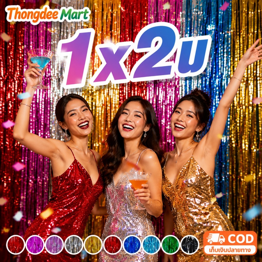 ม่านฟอยล์โลหะ ม่านฟอยล์สีรุ้ง ยาว 2 เมตร เหมาะตกแต่งงานปาร์ตี้และฉากหลังงานแต่งงาน พร้อมส่ง