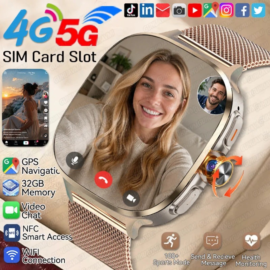 ใหม่แฟชั่น SIM 4G/5G สมาร์ทนาฬิกาผู้หญิง GPS นําทางหมุนกล้อง Take Photo APP ดาวน์โหลด Video & Audio 