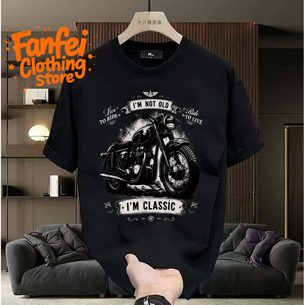 COD จัดส่งตลอด 24 ชั่วโมง Fanfei เสื้อยืดดำ'Live TO RIDE NOT OLD'มอไซค์'Ride TO LIVE CLASSIC'ไบเกอร์