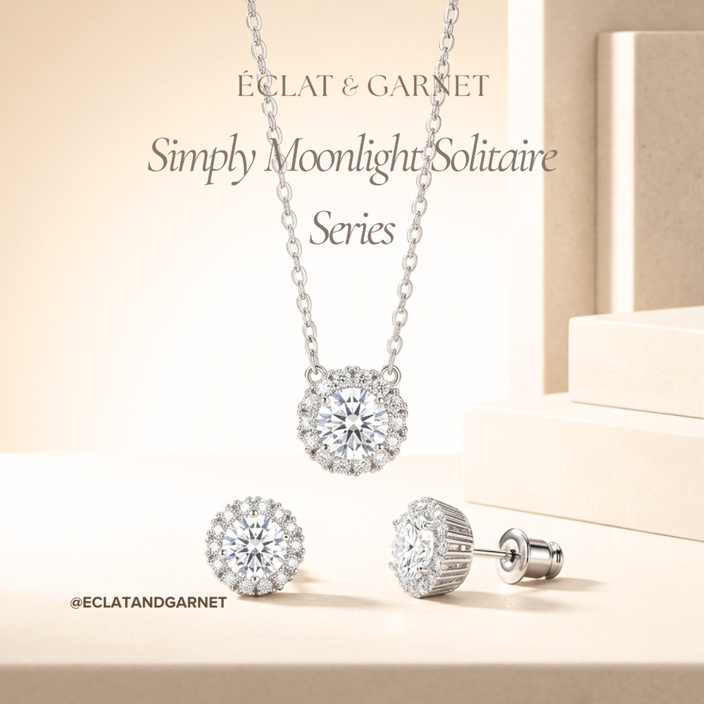 Eclat & โกเมน - SIMPLY MOONLIGHT SOLITAIRE SERIES สร้อยคอ EARRINGS LTE Premium Zircon เครื่องประดับ 