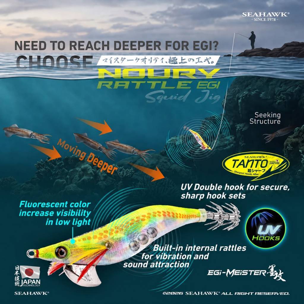 SEAHAWK NOURY Rattle Egi ปลาหมึกจิ๊ก 2.2 2.5 3.0 Lure เหยื่อ Candat Sotong Mabang Rocket Yamashita Y