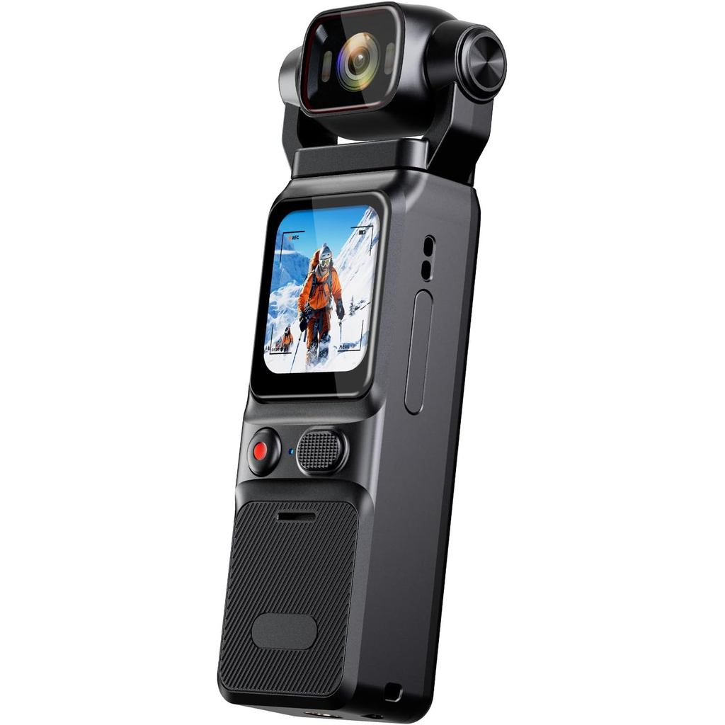 4K/30FPS 48MP Body Vlogging Camera, Pocket Action Camera พร้อมการเสถียร 6 แกน,180° เลนส์หมุนได้ 160°