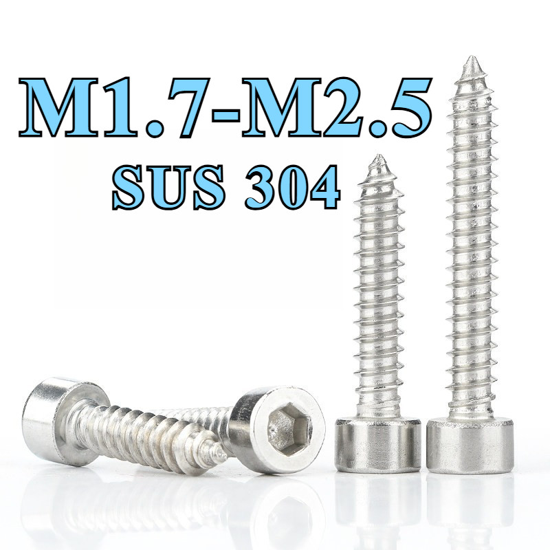 304 สแตนเลสสตีล Hex ซ็อกเก็ตหัว Self Tapping สกรูถ้วย Point Bolt สําหรับโลหะไม้กันสนิม- M1.7/M2/M2.3