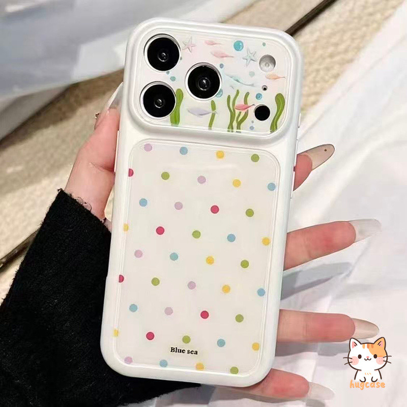 สำหรับ iPhone 15 11 13 17 18 16 14 12 Pro Max 15 18 17 16 Pro เคสมือถือลายภาพวาดใต้ทะเลจุดสี กรอบเลนส์กว้างซิลิโคนกันตก