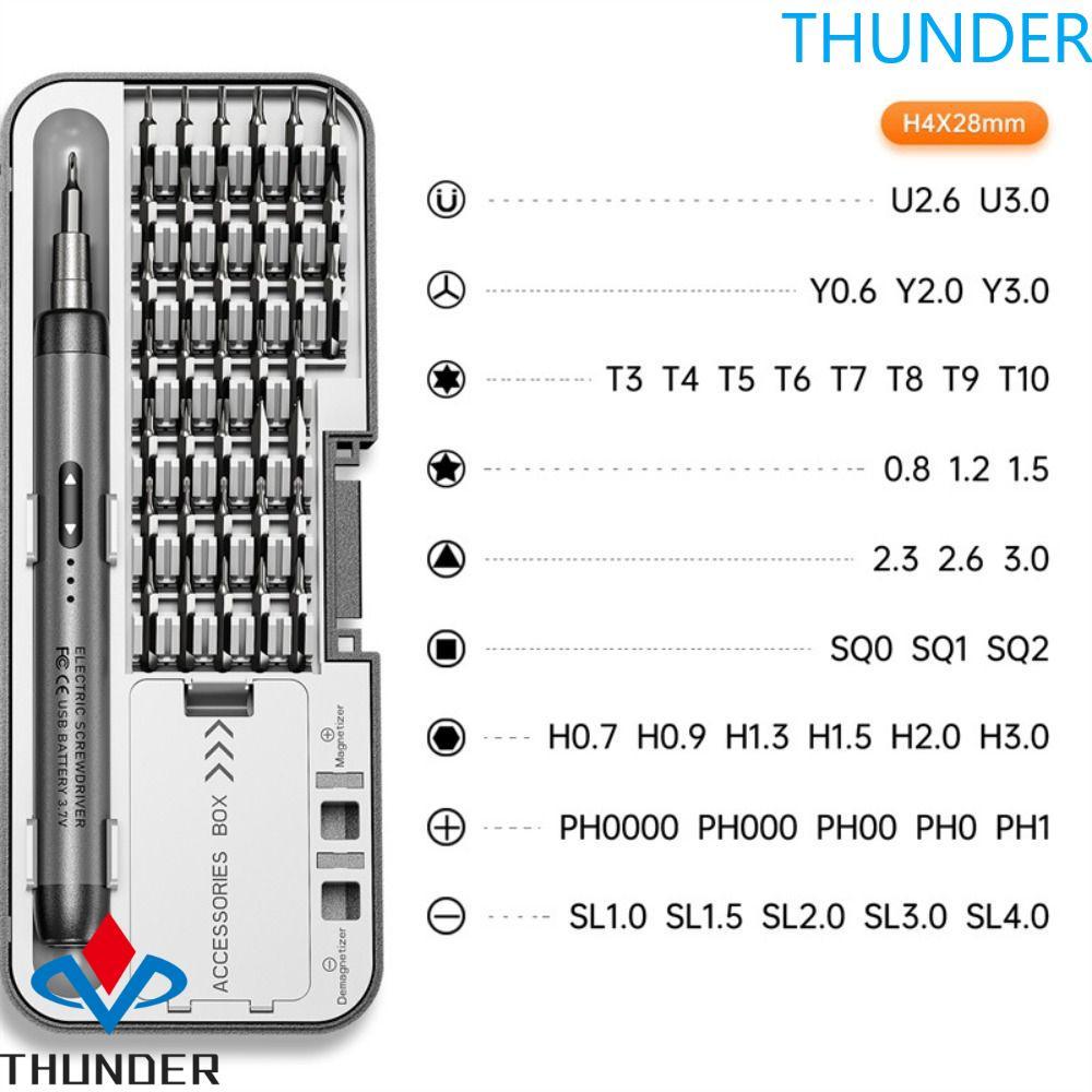 THUNDER บิตสกรูแม่เหล็ก, ชุดไขควงไฟฟ้าแม่เหล็กพลังงานที่มีความแม่นยํา, มัลติฟังก์ชั่น USB ชาร์จไร้สาย 46 in 1 ชุดเครื่องมือซ่อมไฟฟ้าซ่อมเครื่องมือ