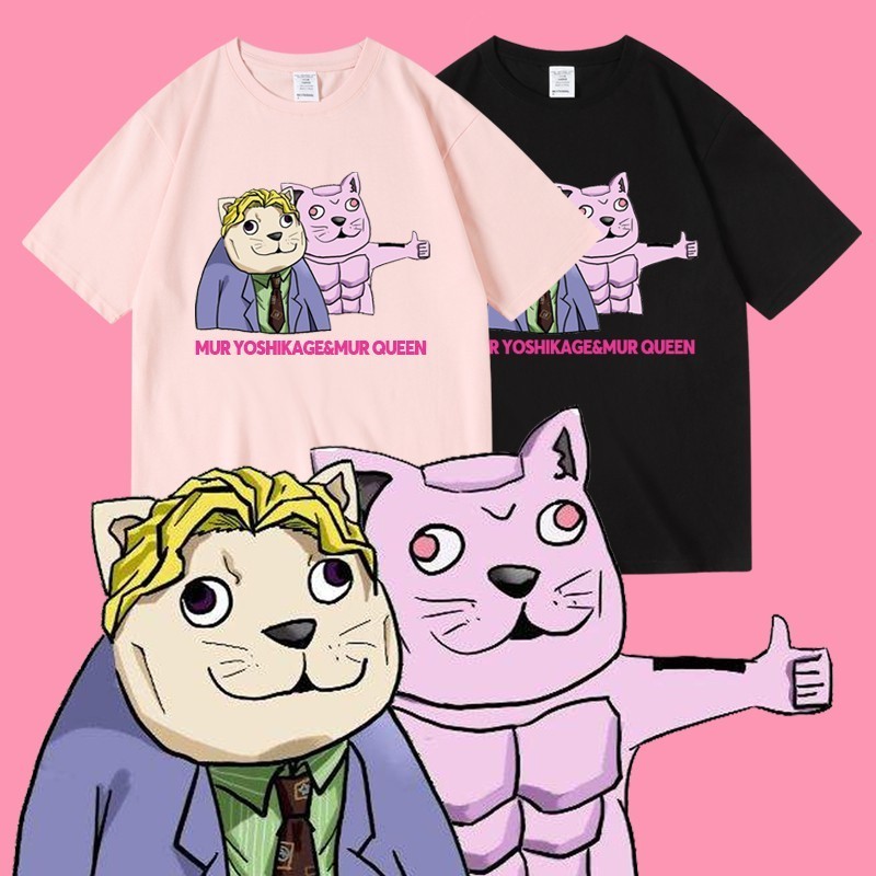 เสื้อยืด JOJO ผ้าฝ้าย S-5XL Unisex ลาย Yoshikage Killer Queen Cat Meme สำหรับแฟนอนิเมะ