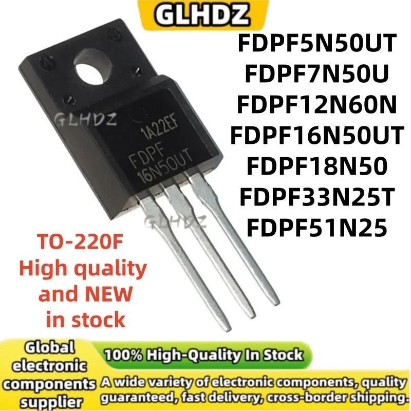 5PCS FDPF5N50UT FDPF7N50U FDPF12N60N/16N50UT/18N50/33N25T/51N25 TO-220F ยี่ห้อใหม่ในสต็อก