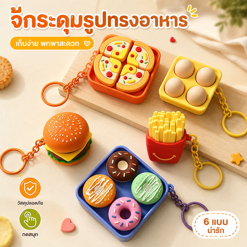 พวงกุญแจปุ่มกด โมเดลอาหาร ดีไซน์น่ารัก ปุ่มกดผ่อนคลาย กดเพลิน พวงกุญแจปุ่มคีย์บอร์ด