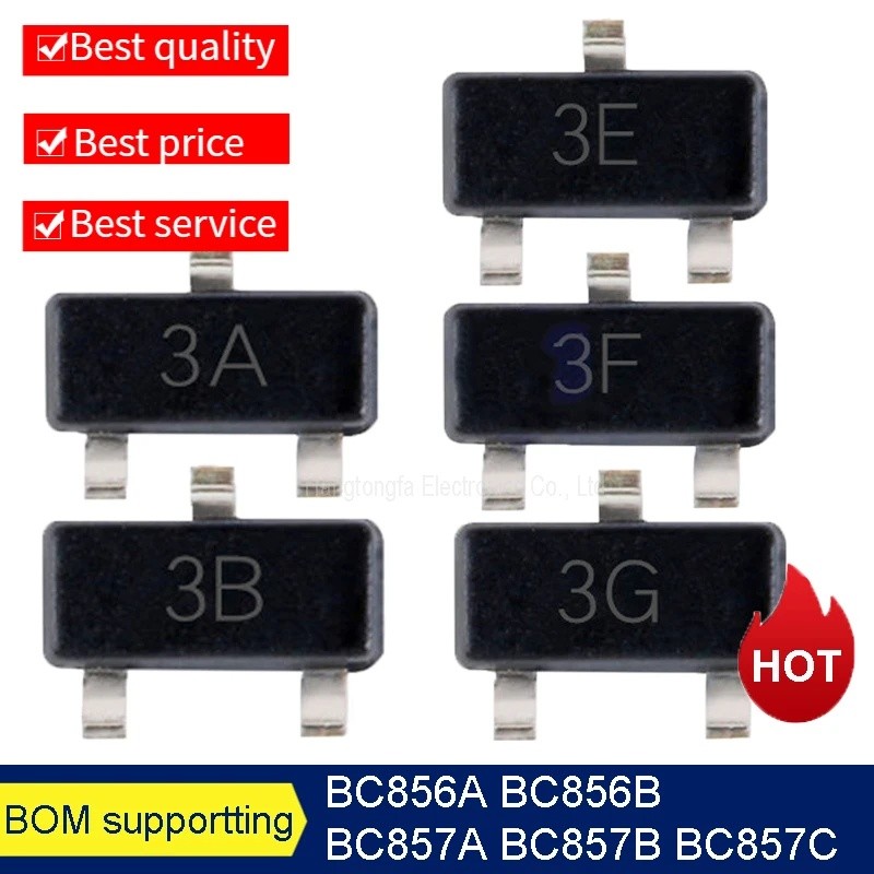 A REEL BC856A BC856B BC857A BC857B BC857C เครื่องหมาย 3A 3B 3E 3F 3G SOT23 ทรานซิสเตอร์ SMD