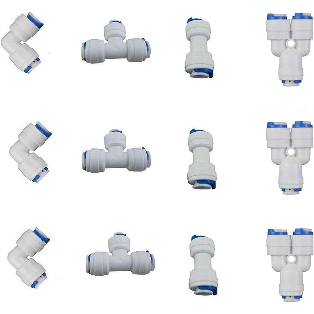 Lemoy 3/8 นิ้ว OD Quick Connect Push In to Connect Water Tube Fitting Set 12 (Y+T+I+L Type Combo)