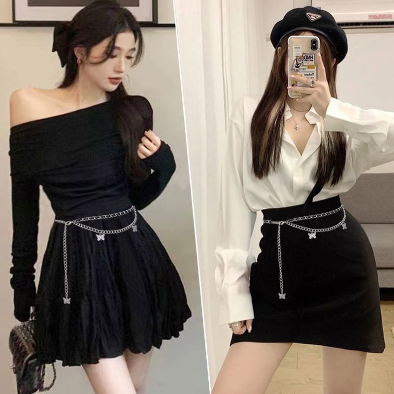 法式腰链配饰女金属小蝴蝶百搭链* 条小香风腰带装饰裙子裤子Chain Waist Chain Decoration Women'S Waist Accessories * Spicy Girl Hig