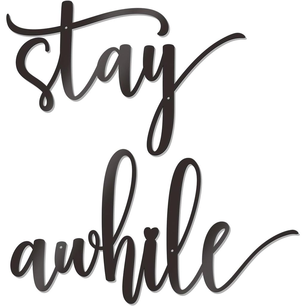 Stay Awhile ป้ายโลหะ Wall Art Decor ขนาดใหญ่สีดําโลหะ Wall Decor สําหรับตกแต่งบ้าน Creative Stay Awh