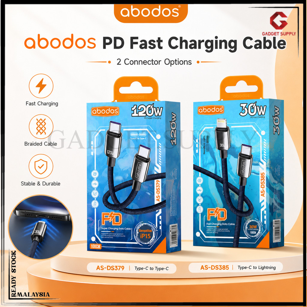 สายชาร์จแบบถัก abodos 120W Type C ถึง Type C / 30W Type C ถึง Lightning Data Cable
