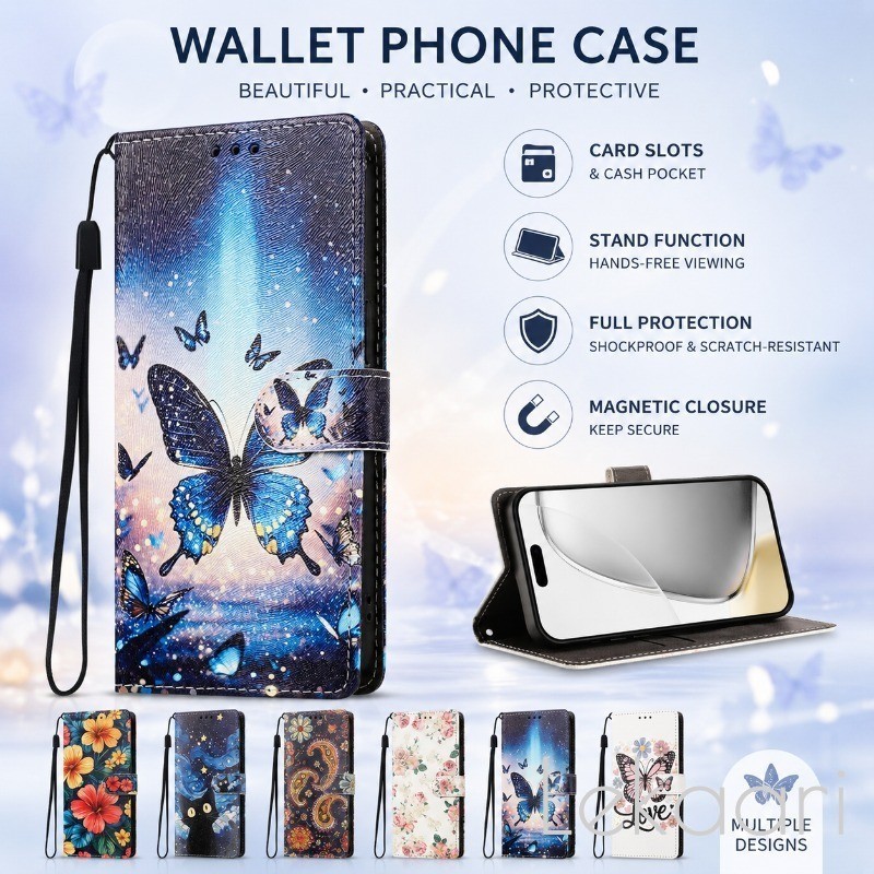 กระเป๋าสตางค์ผีเสื้อสําหรับHuawei Mate 80 70 Air 60 P20 Y7A Y9 Prime Pสมาร์ทZ Pro Max Plus 2021 2019