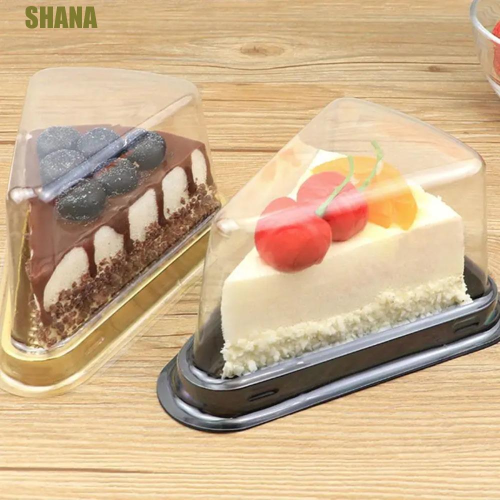 SHANA กล่องชีสเค้ก 50 ชิ้น, กล่องชิ้นเค้กแบบใช้แล้วทิ้งสามเหลี่ยม, ฝาใสเชิงพาณิชย์ 6/8 ในภาชนะใส่ขนมพลาสติกร้านอาหาร