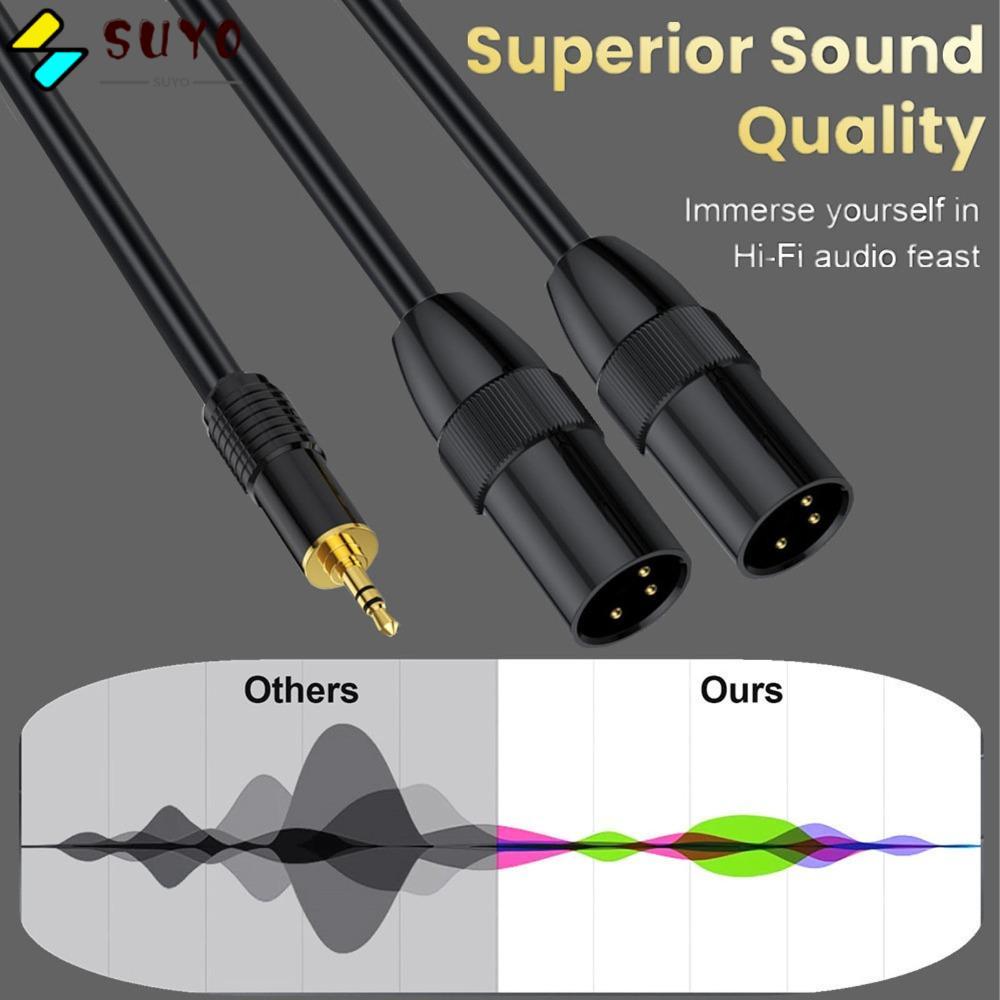 SUYO Dual 3pin XLR Male to 1/8in TRS, 0.5m / 1.64ft Plug and Play Stereo Y Splitter Cable, สะดวกยืดห