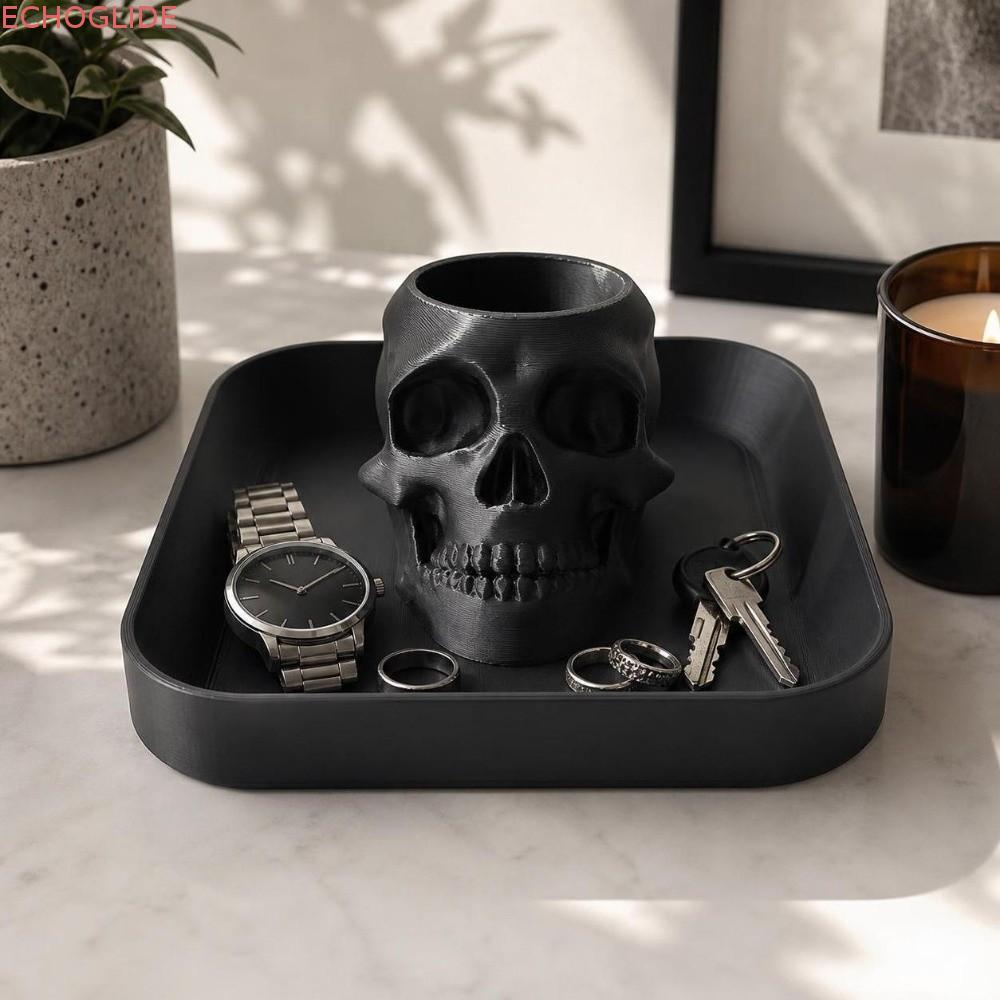 ECHOGLIDE ถาดเก็บเครื่องประดับ, Skull Design ฮาโลวีนเครื่องประดับ, ตลกเดสก์ท็อปตกแต่งรูปมือ Gothic Storage Rack Desktop Storage