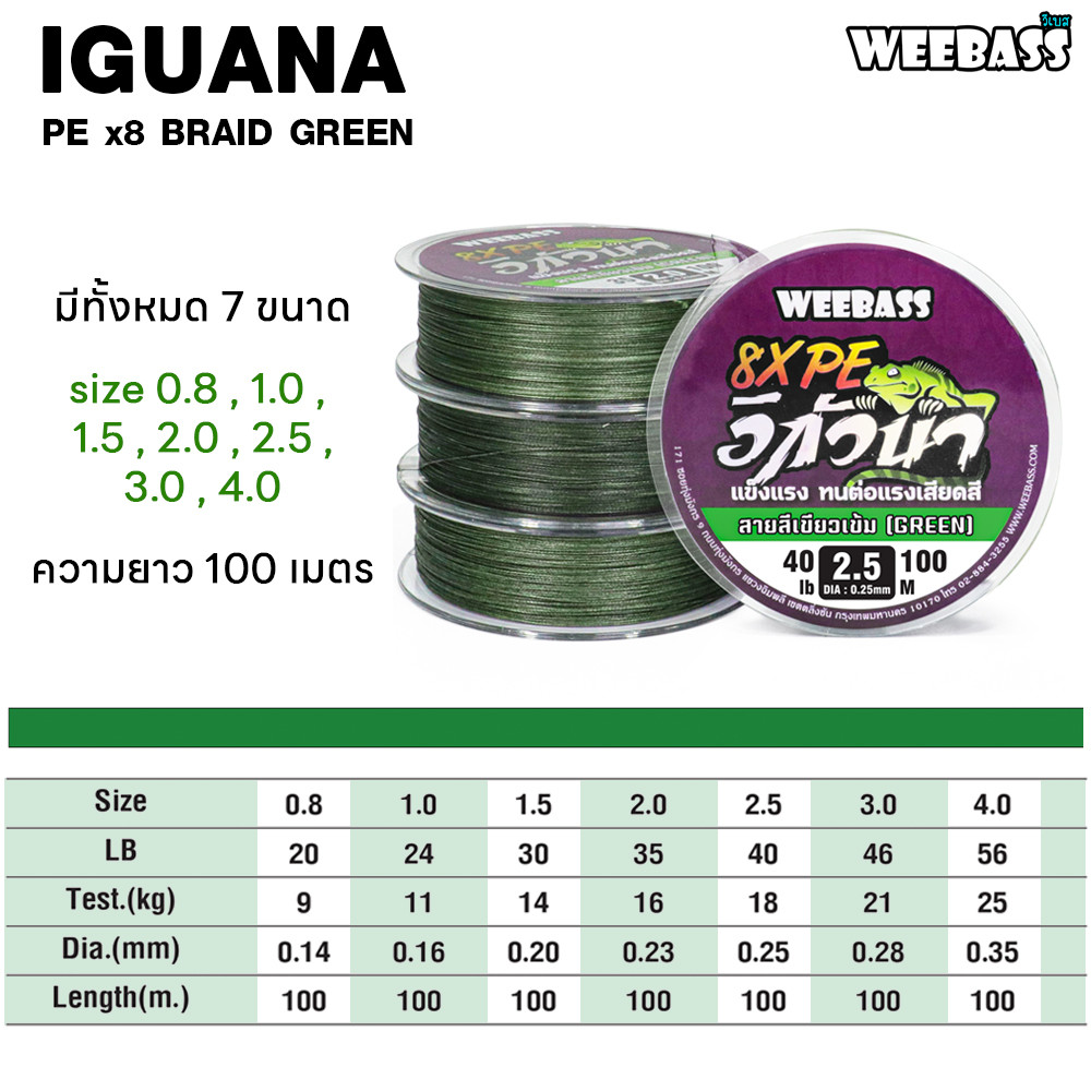 WEEBASS خيط PE ‏IGUANA ‏8 جدائل 100 م — أخضر — صورة 2