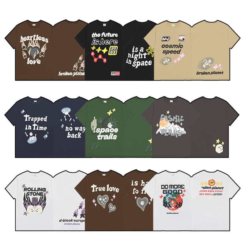 Broken Planet Broken Planet High Street อเมริกันโฟมพิมพ์หลวมรอบคอคู่แขนสั้นผู้ชายเสื้อยืดผู้หญิง