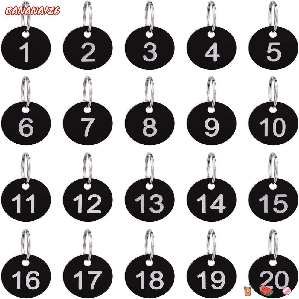 BANANA1Z6 20 Pack Round, 35mm 1-20 Numbers Tags, Teacher Black Numbered พวงกุญแจ Office