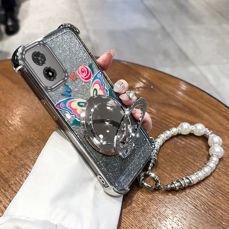 สําหรับ Moto G04 4G/G06/G24 4G/E14 4G 3pcs (Gentle and Romantic Butterflies เคสโทรศัพท์ + Lanyard + 
