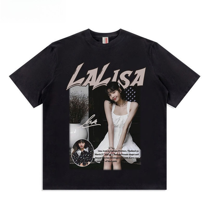 mhwk2025 BLACKPINK LALISA T-Shirtผู้ชายและผู้หญิงพิมพ์เสื้อแขนสั้น Jisoo Jennie Rose Lisa #9