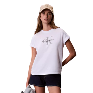 CALVIN KLEIN เสื้อยืดคอกลมแขนสั้นผู้หญิง Monogram Logo ทรง Regular รุ่น 47B864G YAF-สีขาว