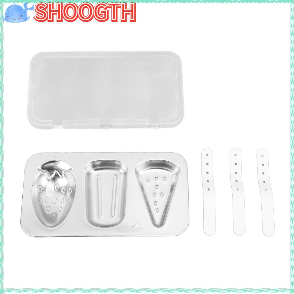 SHOGTH Ice Pop moulds, พร้อมฝาปิด Stick Ice Cream moulds, DIY Reusable 3 Cavity สแตนเลส Ice Pop Make