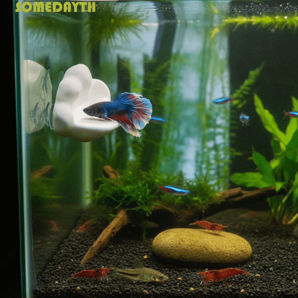 SOMEDAY Cloud Shaped Fish Tank Platform, 3D การพิมพ์ Creative Betta Fish Hammock, พร้อมถ้วยดูดพลาสติ
