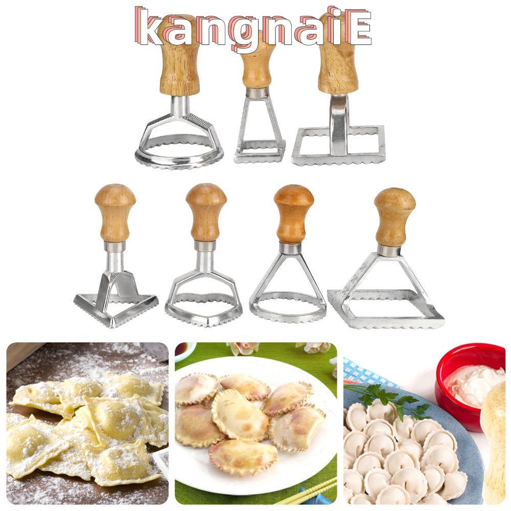 KANGNAI 7PCS Ravioli ชุดเครื่องตัด, ขอบขลุ่ยส่วนบุคคล Upright เกี๊ยวแม่พิมพ์, Reusable ไม้เนื้อแข็งอ