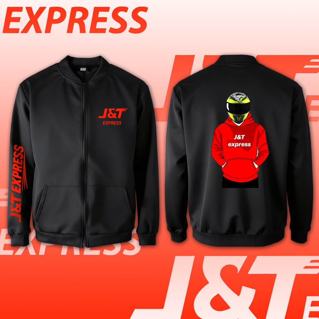 HOT!! แจ็คเก็ตบอมเบอร์ Men's J&T Express ชุดทำงาน Uniform Zip jaketผู้ชาย Tops ไซส์ เสื้อคาร์ดิแกนมีซิป #ชุดทำงาน M-3XL