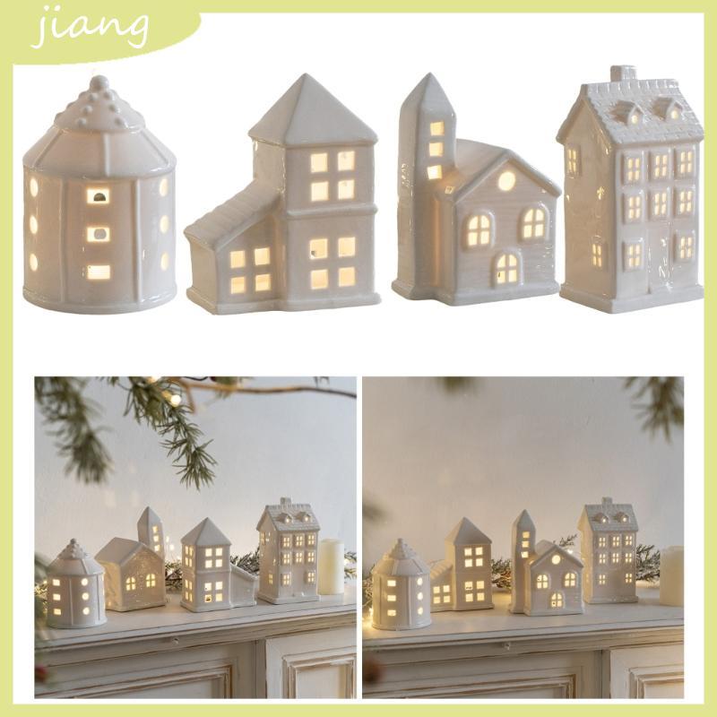 JN เทศกาลวันหยุดเซรามิค Village House รูปปั้นตุ๊กตา LED Light คริสต์มาสเรืองแสง House เครื่องประดับส