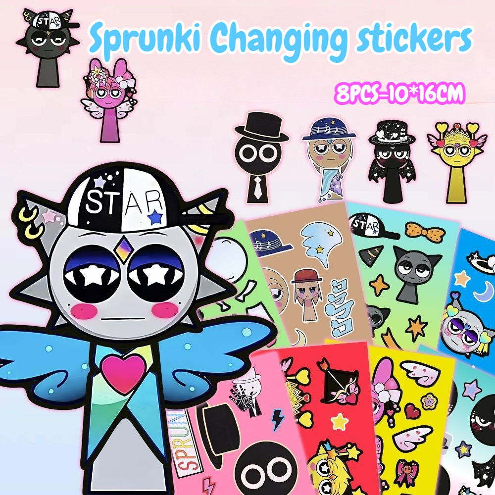 8 ชิ้น Rhythm กล่อง sprunki เปลี่ยนสติกเกอร์สําหรับเด็ก DIY Handmade ปริศนาประกอบปริศนา