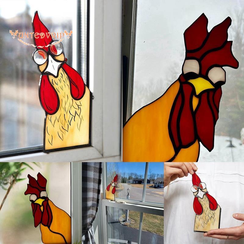 [Quick U]ที่แขวนหน้าต่างอะคริลิค Rooster, Rooster Stained Acrylic สําหรับหน้าต่าง, Perfect Rooster D