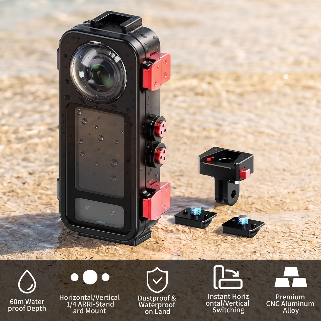 XT-XINTE 60m เปลือกกันน้ําดําน้ําลึกพร้อมฐานปลดเร็วเคสอลูมิเนียมเข้ากันได้กับกล้อง Insta360 X5