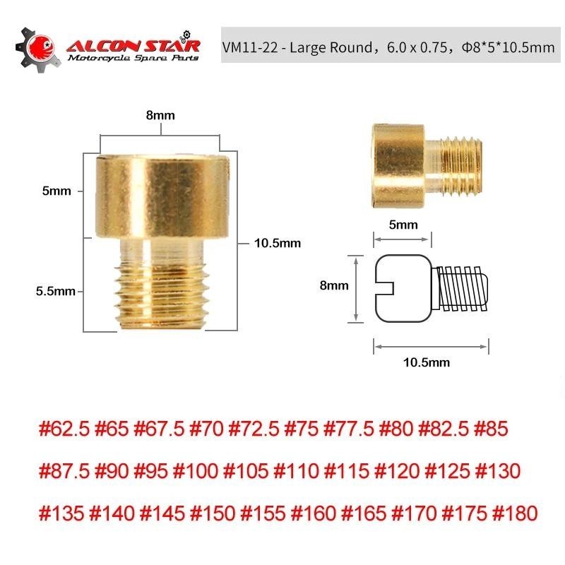 Alconstar- 10 ชิ้น Mikuni VM11/22 คาร์บูเรเตอร์รถจักรยานยนต์ทรงกลมขนาดใหญ่ Carb หลัก Jet หัวฉีดหลัก 