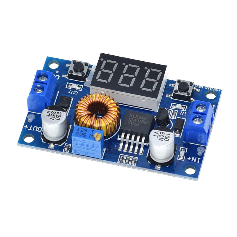 5A High Power XL4015 75W DC-DC โมดูลสเต็ปดาวน์แบบปรับได้พร้อมจอแสดงผลโวลต์มิเตอร์ฟรีคอลัมน์ทองแดง