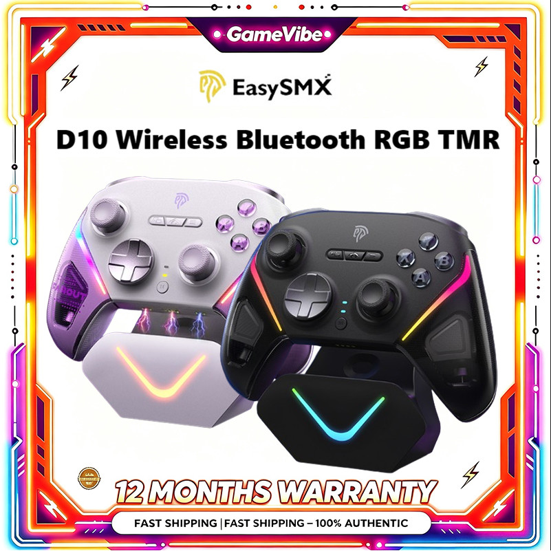 EasySMX D10 คอนโทรลเลอร์ไร้สายบลูทูธ RGB Gamepad พร้อม TMR Sticks จอยสติ๊ก Hall Effect Micro Triggers สําหรับ PC/สวิทช์/โทรศัพท์/นึ่ง