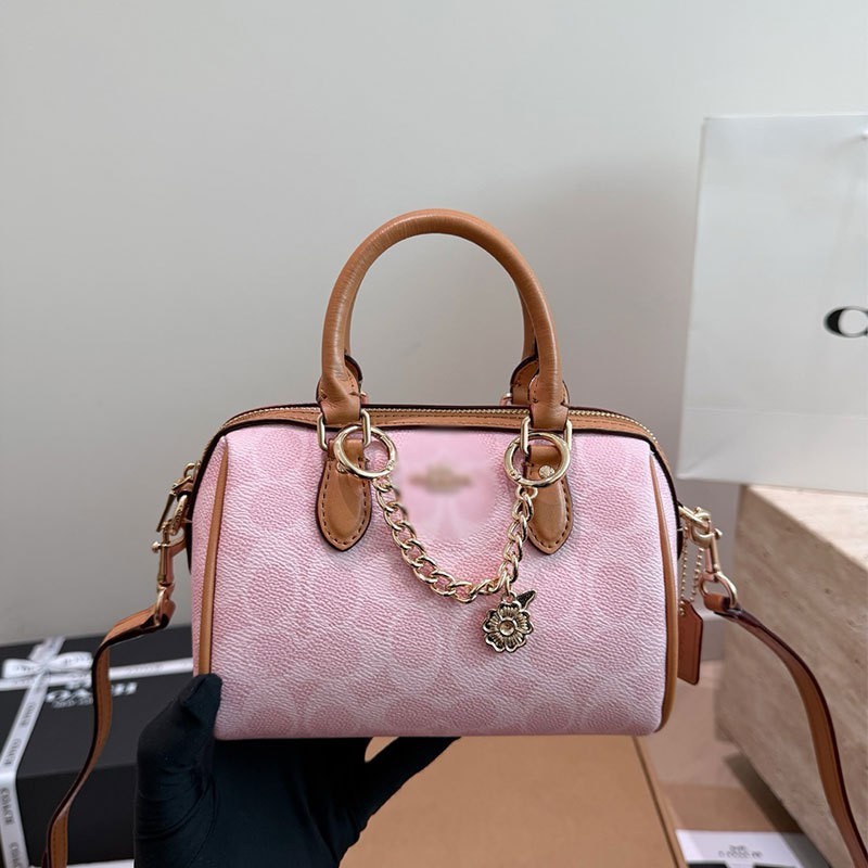 8.25-New Pink Series Mahjong Boston Pillow Bucket Shoulder Tote Bag