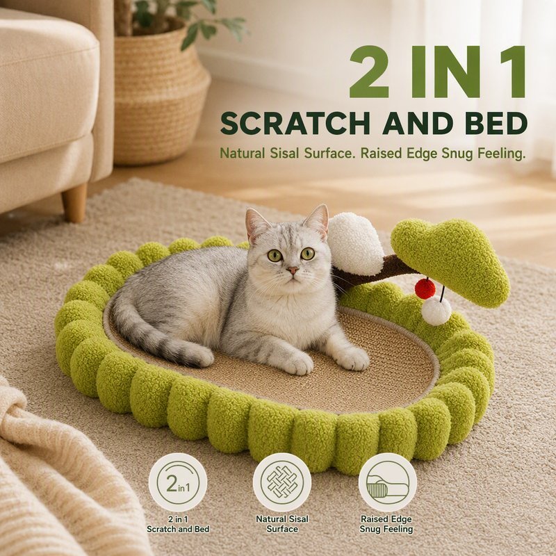 Cat Scratching Board Bed Sisal Bowl Lounge Non Slip Base ยกขอบ Cat Nap Bed ขนาดใหญ่