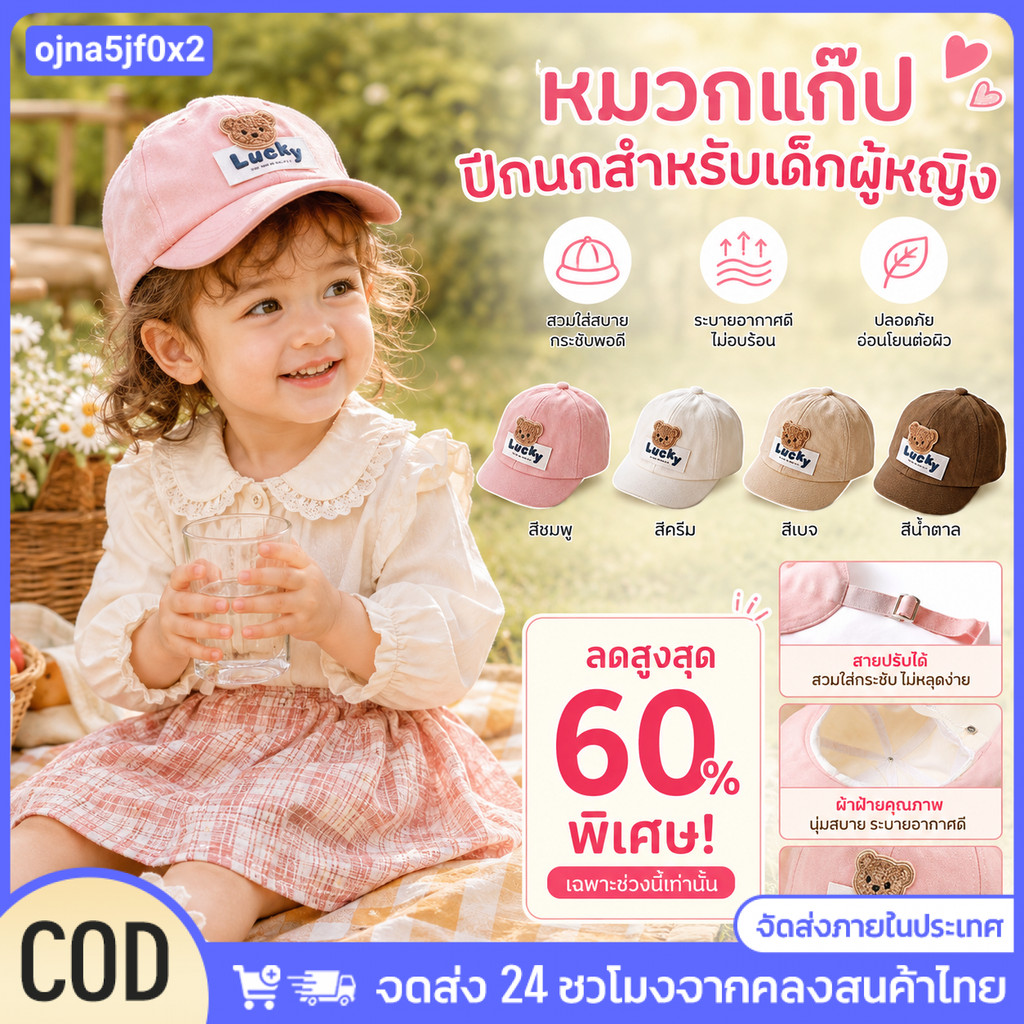หมวกเบสบอลสำหรับเด็ก unisex ลายหมีการ์ตูน หมวกบังแดด นุ่ม ระบายอากาศได้ดี ป้องกันแสงแดด