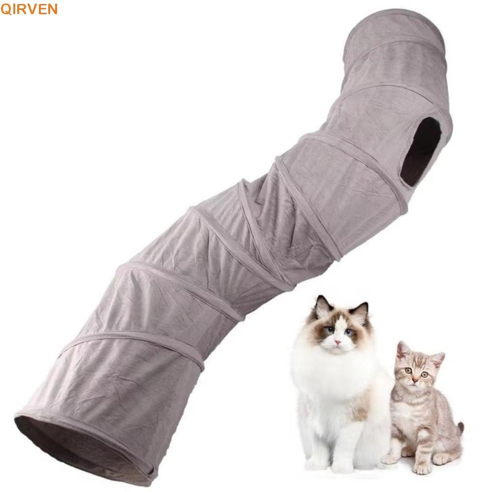 QIRVEN Cat Tunnel Tube, Suede Folding Kitten Drill Bucket, Fun S-shaped 3 Holes Folding Cat Channel 